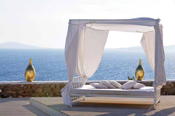 Pool of Mykonian Mare Resort with Lovebeds